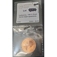 AUSTRALIA 1961 Y. HALF 1/2 PENNY . PROOF . SLIGHT SPOTS / TONE